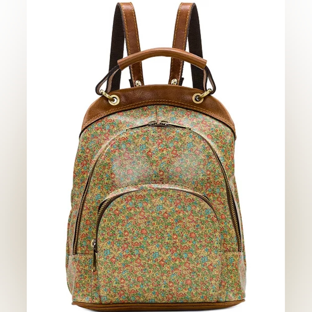 Patricia Nash Alencon RARE Floral Brown Real Leather Backpack Purse